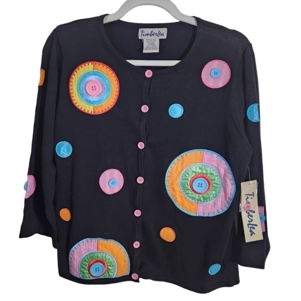 Timberlea New Grannycore Black Colorful Button Detail Cardigan Sweater Size S